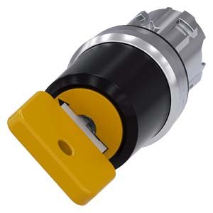 G_IC03_XX_06735i 3SU1050-4JF01-0AA0-Key-operated switch O.M.R, 22 mm, round, metal, shiny, lock number 73033, yellow, with 2 keys, 2 switch positions O-I, latching, actuating angle 90°, 10:30h/13:30h, Key removal O - Image 1