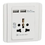 E342616USB_WW - Neo 16A International Socket with 2.1A USB, White