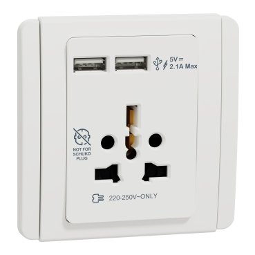 E342616USB_WW_IOP-Def_CL_369 E342616USB_WW - Neo 16A International Socket with 2.1A USB, White - Image 1