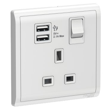 E8215USB_WE_369 SCHNEIDER E8215USB_AS - 13A 1 Gang Switched Socket with 2.1A USB - Image 1