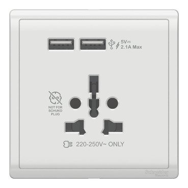 E8242616USB_WE_Face_369 SCHNEIDER E8242616USB_WE-Pieno 16A International Socket with 2.1A USB, White - Image 1