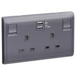 Schneider Pieno - 13A Twin Gang Switched Socket with 2.1A USB, Lavender Silver