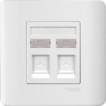 E8432RJS4_WE- 2Gang Telephone Socket on Shuttered Wallplate, White