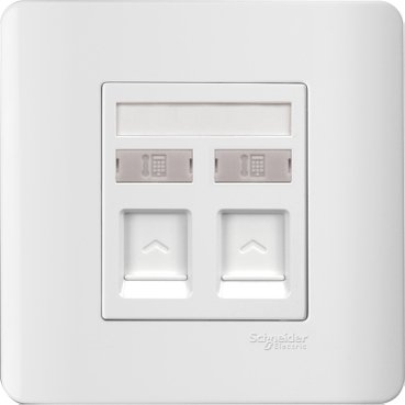 E8432RJS4_WE_369 E8432RJS4_WE- 2Gang Telephone Socket on Shuttered Wallplate, White - Image 1