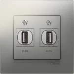 Schneider Vivace - 2 x 2.1A USB Charger - Aluminium Silver KB32USB_AS