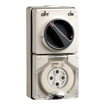 C0002545_369 CLIPSAL 56C432-56 Series Switched Socket Outlet 500V, 32A, 4 Round PIN, IP66, 3 Pole, 32A | Chemical Grey - Image 1