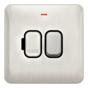 GGBL5011BSS_Face_369 Schneider electric Lisse - Switched FCU - LED Indicator - 13A DP Stainless Steel with Black Interior GGBL5011BSS - Image 1