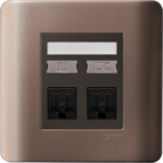 E8432TDRJS_6_SZ-ZENcelo – 2 Gang Telephone + Data Outlet Category 6 on Shuttered Wallplate