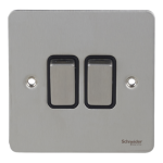 SCHNEIDER GU1222BSS-electric Double switch, Ultimate Flat plate, 16AX, 2-way, black & stainless steel